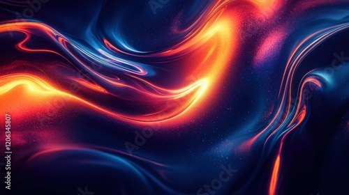 A vibrant abstract image featuring swirling patterns, blending colors of red, orange, and blue against a dark background with a dynamic flow reminiscent of modern art.