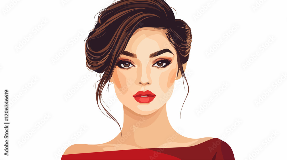 Elegant Woman Hairstyle and Fashionable Outfit Wide Angle Image Elegant Woman Hairstyle and Fashionable Outfit Wide Angle Image