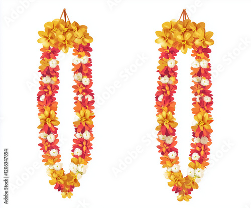 Obraz na płótnie Indian flower garland mala for wedding ceremony. Traditional decoration for couple. Isolated on white vector illustration w salonie