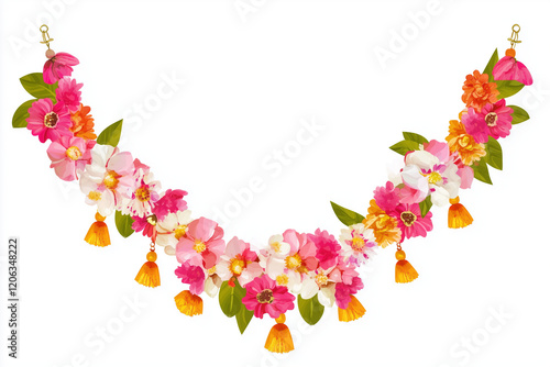 Indian flower garland mala for wedding ceremony. Traditional decoration for couple. Isolated on white vector illustration