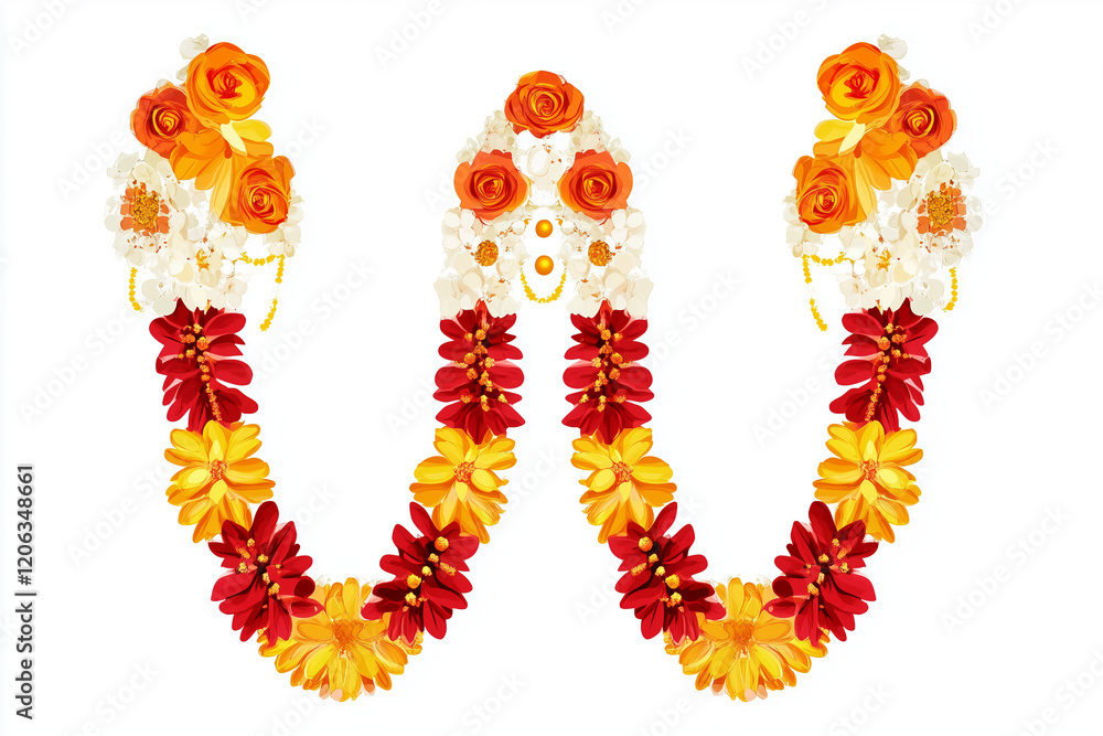 Indian flower garland mala for wedding ceremony. Traditional decoration for couple. Isolated on white vector illustration