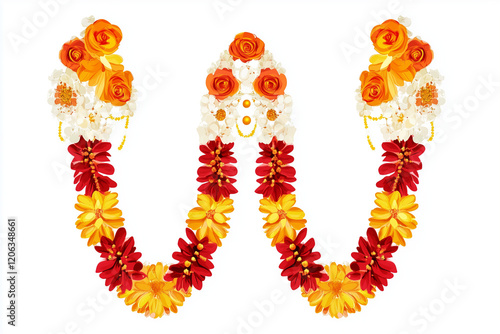 Obraz na płótnie Indian flower garland mala for wedding ceremony. Traditional decoration for couple. Isolated on white vector illustration w salonie