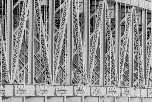 Bear Mountain Bridge, gray structural steel, located in the Hudson River valley, New York state.	 photo