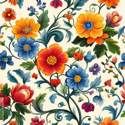 Wallpaper Mural Vibrant floral patterns art studio digital artwork creative space close-up botanical design inspiration Torontodigital.ca