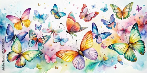 Wallpaper Mural Springtime Butterfly Migration: Pastel Watercolor Butterflies on White Torontodigital.ca