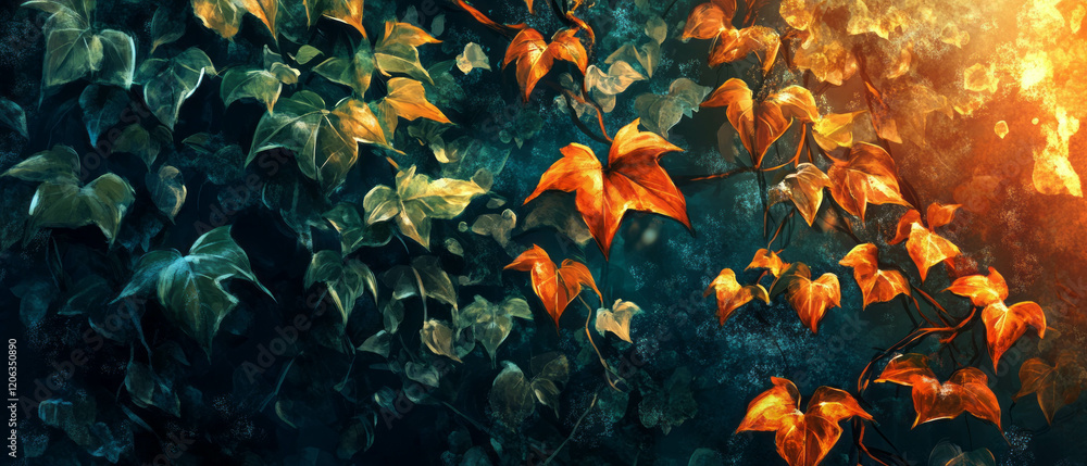 Ivy vines showcase vibrant colors and glossy leaves under warm sunlight Ivy vines showcase vibrant colors and glossy leaves under warm sunlight