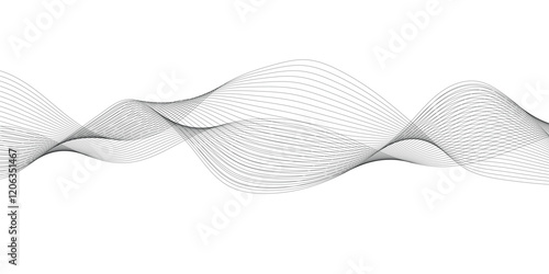 Abstract wavy grey stream element for design on transparent background isolated. frequency sound wave lines, technology, data science, business wave line background. Vector illustration.