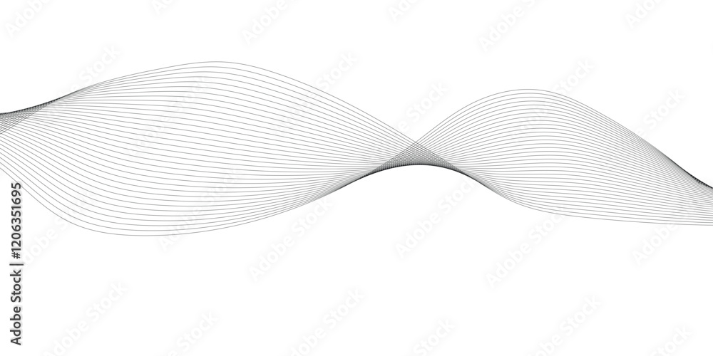 Abstract flowing wave curved lines on transparent background. Black gradient smooth curve line shape background. Design for frequency sound, technology, science, banner Abstract flowing wave curved lines on transparent background. Black gradient smooth curve line shape background. Design for frequency sound, technology, science, banner