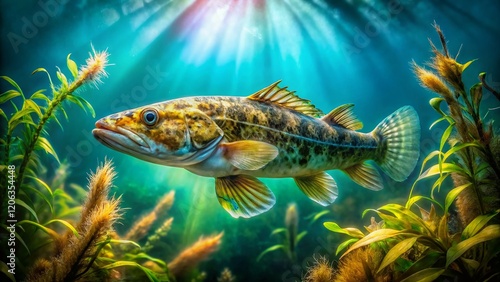 Surreal Double Exposure: Burbot Fish in Underwater Realm