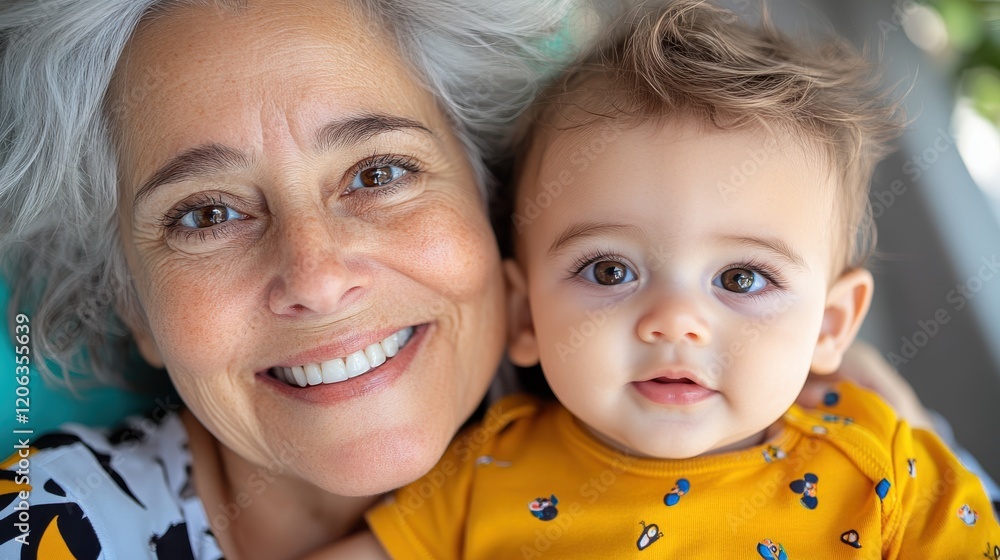 Joyful moments in the sun with grandmother and grandson outdoors Joyful moments in the sun with grandmother and grandson outdoors