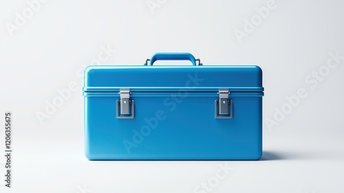 Storage Box Concept. Bright blue toolbox with metal clasps on a light background.