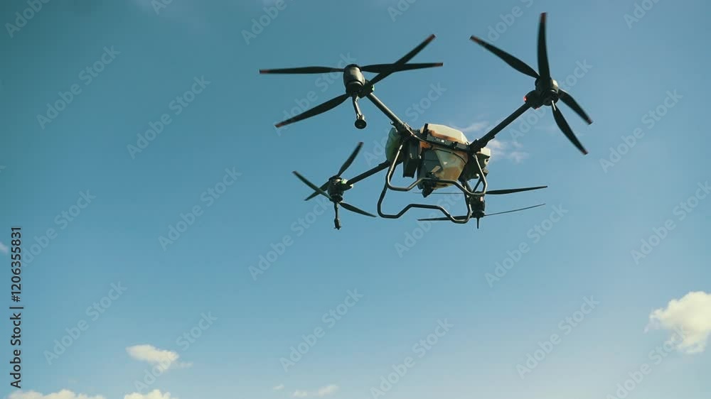 Agricultural drone flying overhead Agricultural drone flying overhead