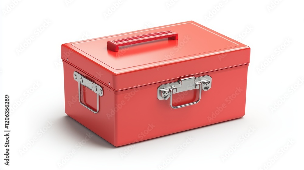 Storage Box Concept. Red storage box with a handle and metal clasps. Storage Box Concept. Red storage box with a handle and metal clasps.