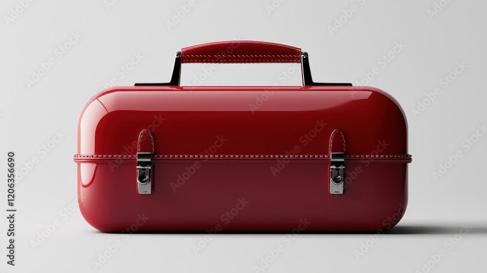 Storage Box Concept. Glossy red cosmetic case with handle and metal clasps. Storage Box Concept. Glossy red cosmetic case with handle and metal clasps.