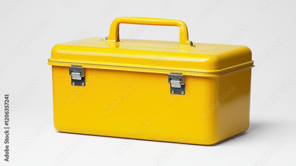 Storage Box Concept. Yellow metal toolbox with a handle, ideal for storage. Storage Box Concept. Yellow metal toolbox with a handle, ideal for storage.