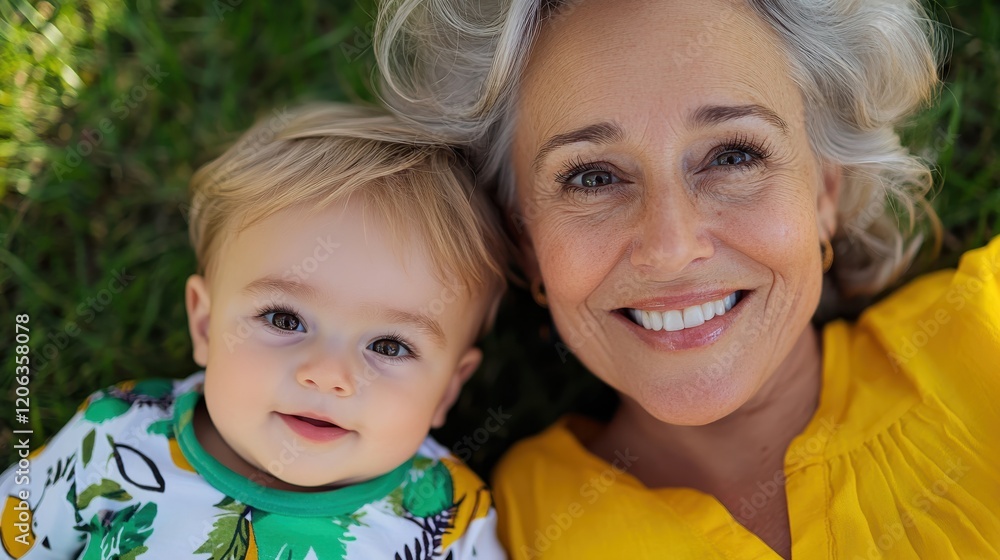 Joyful moments shared between grandmother and grandson on a sunny day Joyful moments shared between grandmother and grandson on a sunny day