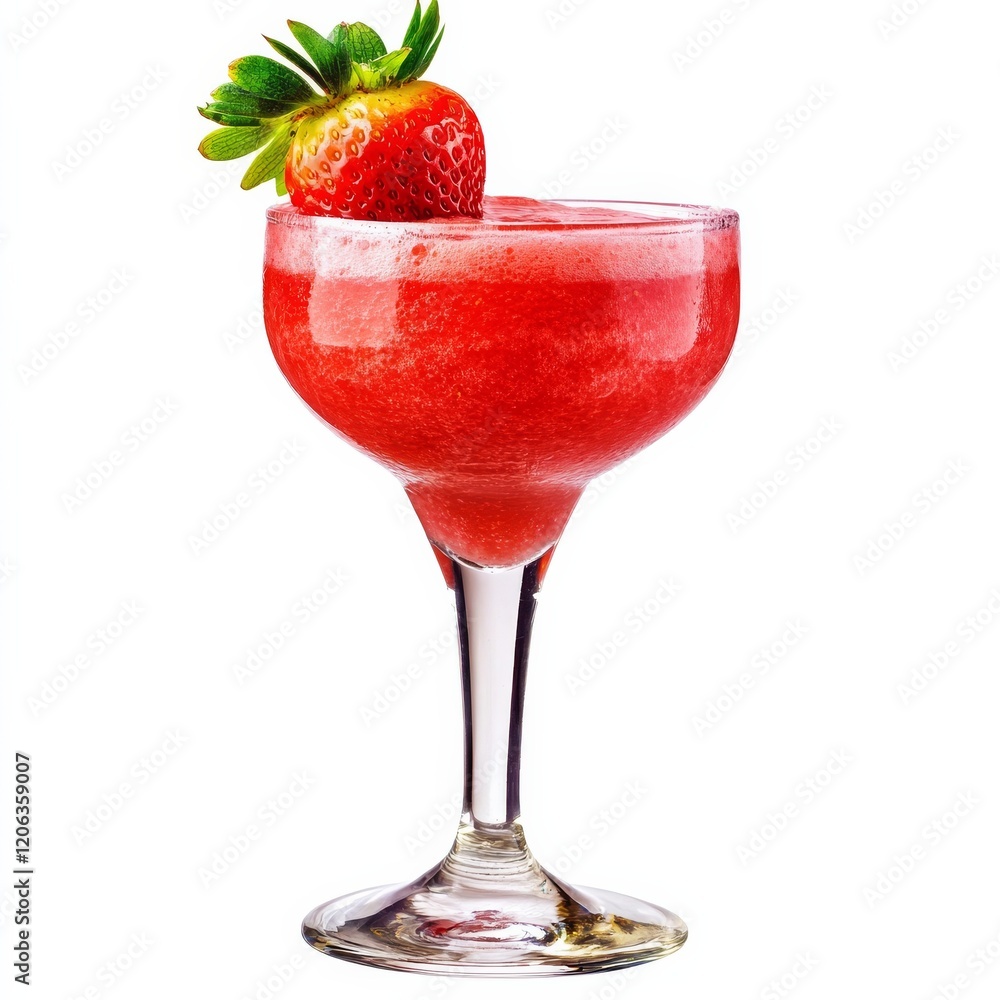 A fruity Strawberry Daiquiri with strawberry garnish, displayed against an isolated white background, pop art style A fruity Strawberry Daiquiri with strawberry garnish, displayed against an isolated white background, pop art style