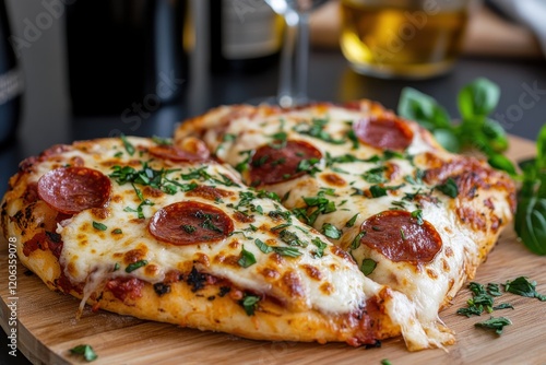 Wallpaper Mural A gourmet heart-shaped pizza with melted cheese, pepperoni, and fresh greens, inviting joy and togetherness while enjoying a delicious meal with a loved one. Torontodigital.ca