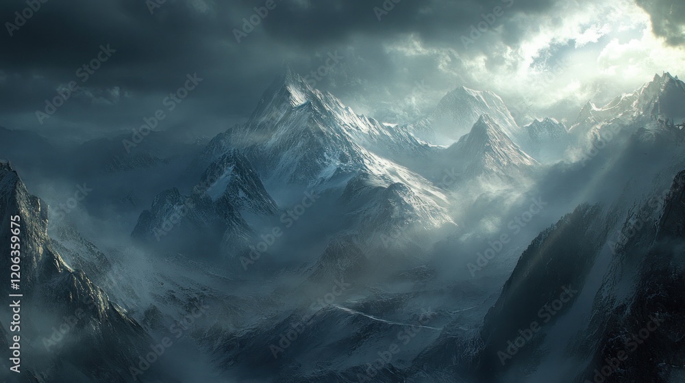 Majestic Snow Capped Mountains Under a Dramatic Sky Majestic Snow Capped Mountains Under a Dramatic Sky