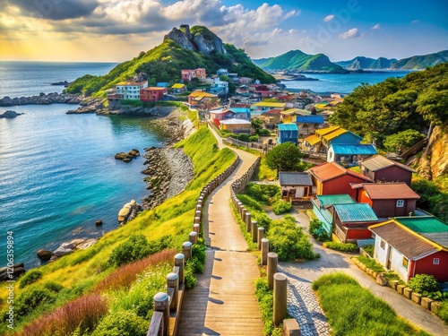 Udo Island Olle Trail: Seaside Village Charm, Jeju, Korea - Stock Photo photo