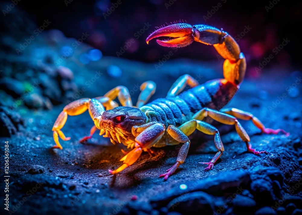 Venomous Scorpion in Fluorescent Light - High-Resolution Stock Photo Venomous Scorpion in Fluorescent Light - High-Resolution Stock Photo