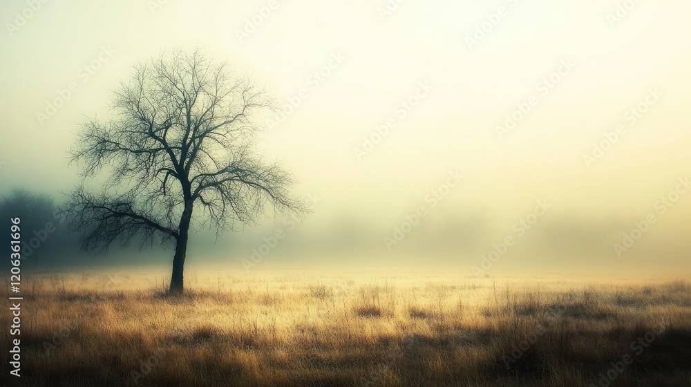Lonely Tree in a Misty Autumn Field Lonely Tree in a Misty Autumn Field