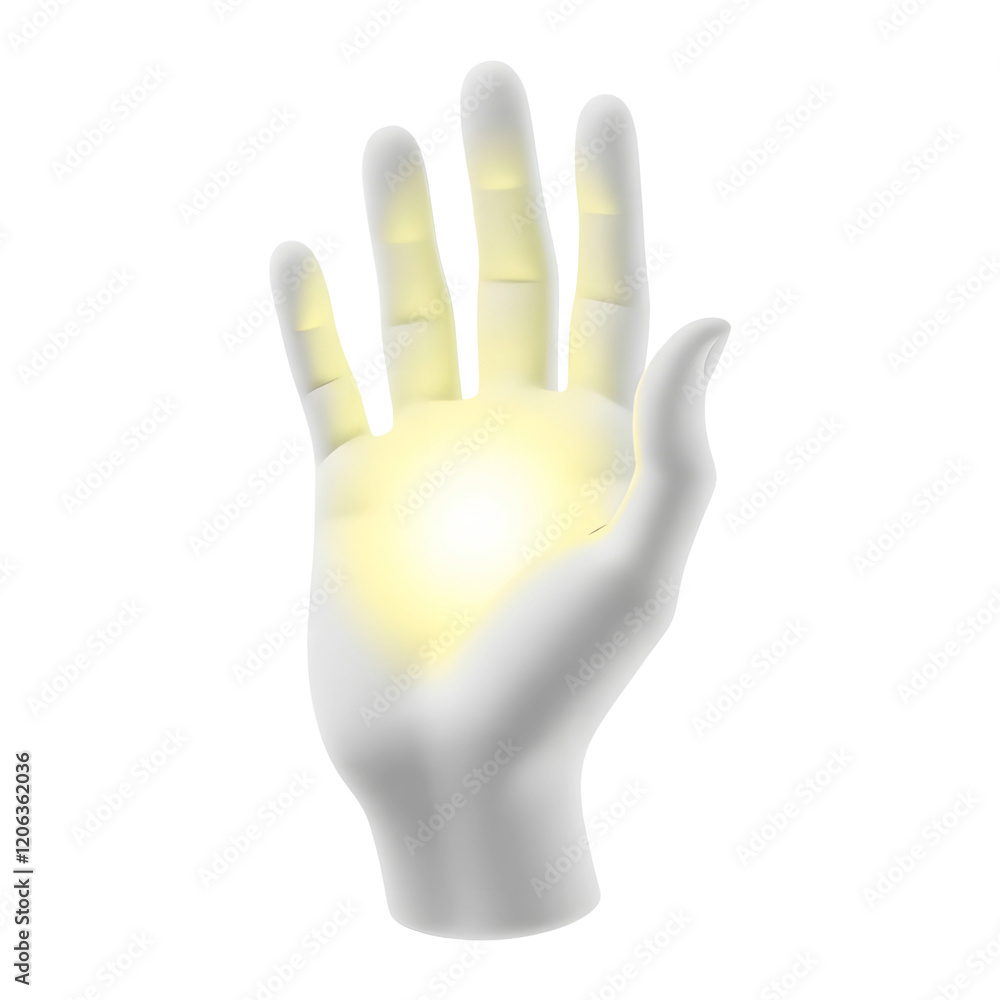 Obraz premium Detailed 3D Icon of Hand Holding Glowing Object for Creative Projects on Transparent Background