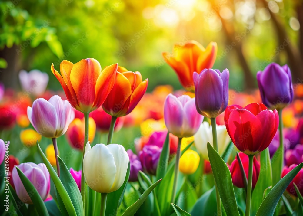Fototapeta premium Vibrant Spring Tulips in a Sunny Garden - Colorful Flower Photography