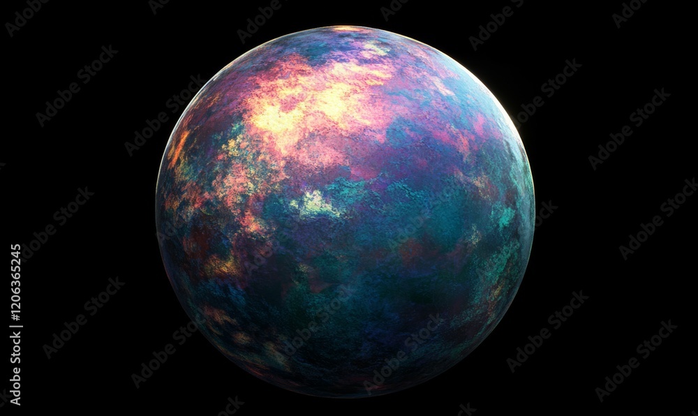 Fototapeta premium A shimmering, crystalline exoplanet with a dazzling array of colors and light reflecting off its surface, celestial body, luminous displays, space background
