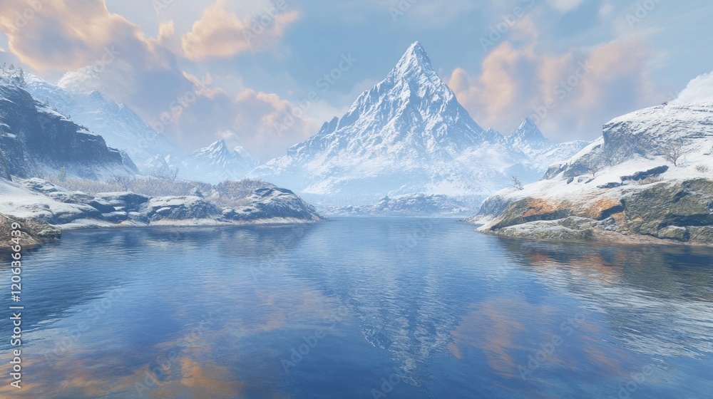 Serene Winter Lake Nestled Among Snowcapped Mountains Serene Winter Lake Nestled Among Snowcapped Mountains
