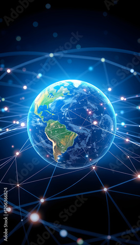 Worldwide network  earth surrounded by innovative perceptron lines for global connectivity, Side lit, with white tones photo