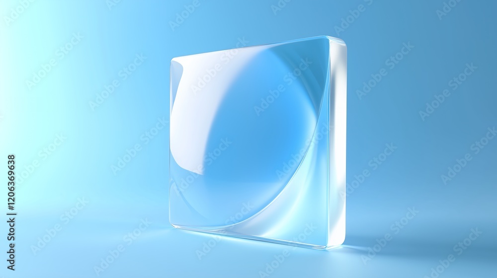 background with clear glass lens with curved edges reflecting light in a modern blue minimalistic setting - optics and refraction concept background with clear glass lens with curved edges reflecting light in a modern blue minimalistic setting - optics and refraction concept