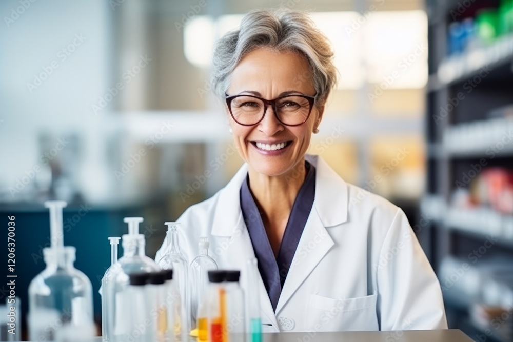 Portrait of a senior female scientist looking at camera in a laboratory Portrait of a senior female scientist looking at camera in a laboratory