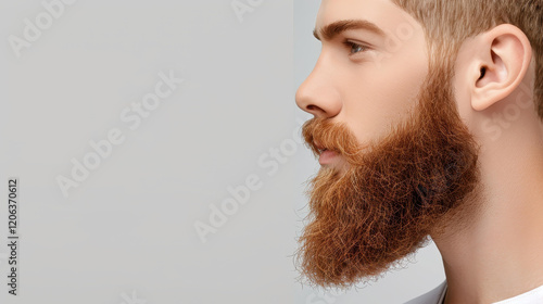 A striking profile portrait of a bearded man, showcasing his serious demeanor and rugged charm. photo