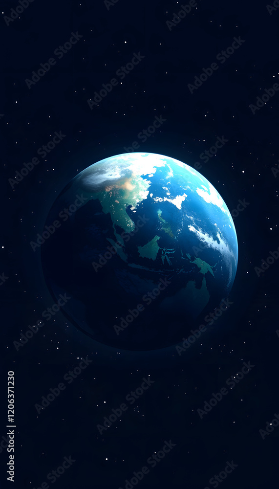 Fototapeta premium Planet Earth view from space..Sphere of nightly Earth planet in outer space. Solar system element, hand-drawn digital illustration, with white tones