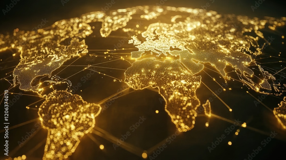 Fototapeta premium Global Network Illuminated A Golden World Map