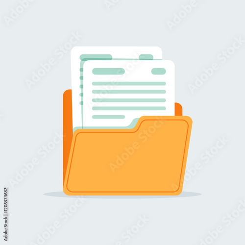File folder. Open binder, directory with business documents. Information and data archive storage. Saving reports, keeping records, paperwork. Flat vector illustration isolated on white background