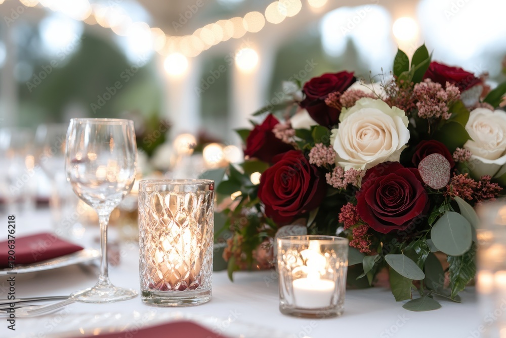 A romantic table setting adorned with exquisite flowers and soft candlelight creates an inviting atmosphere, perfect for unforgettable dining experiences shared with loved ones. A romantic table setting adorned with exquisite flowers and soft candlelight creates an inviting atmosphere, perfect for unforgettable dining experiences shared with loved ones.