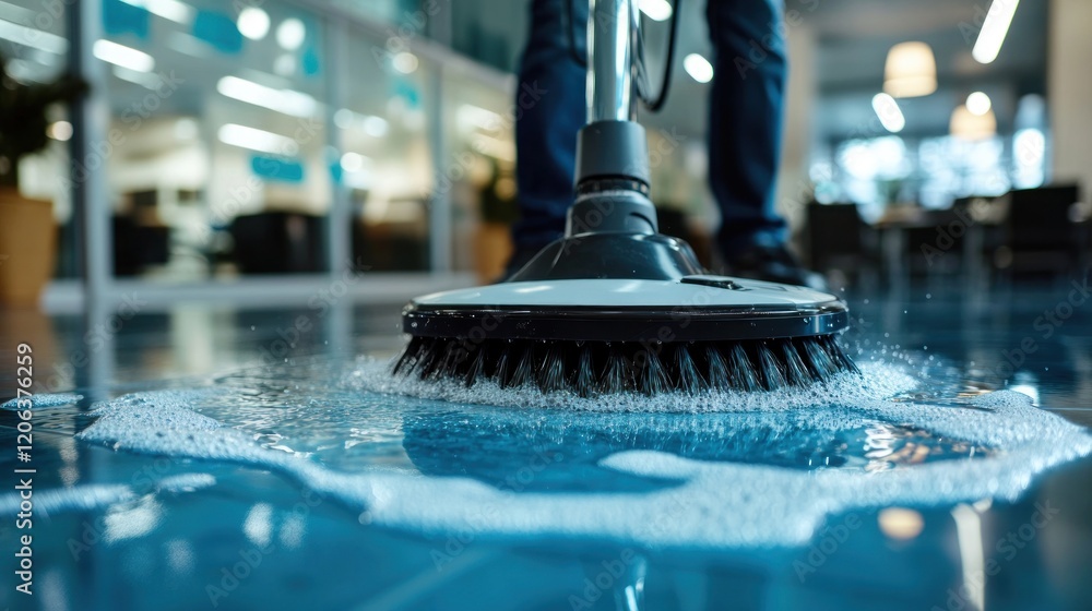 Cleaning Machine Scrubbing Floor in Office Cleaning Machine Scrubbing Floor in Office
