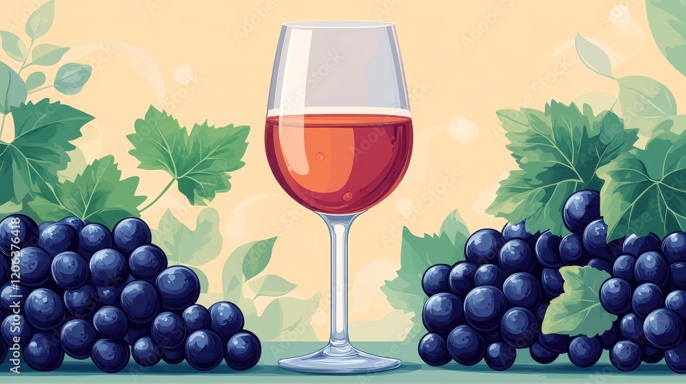 Aesthetic Still Life Featuring a Wine Glass Surrounded by Lush Grapes and Vine Leaves, Highlighting the Serenity and Elegance of Vineyard Culture Aesthetic Still Life Featuring a Wine Glass Surrounded by Lush Grapes and Vine Leaves, Highlighting the Serenity and Elegance of Vineyard Culture