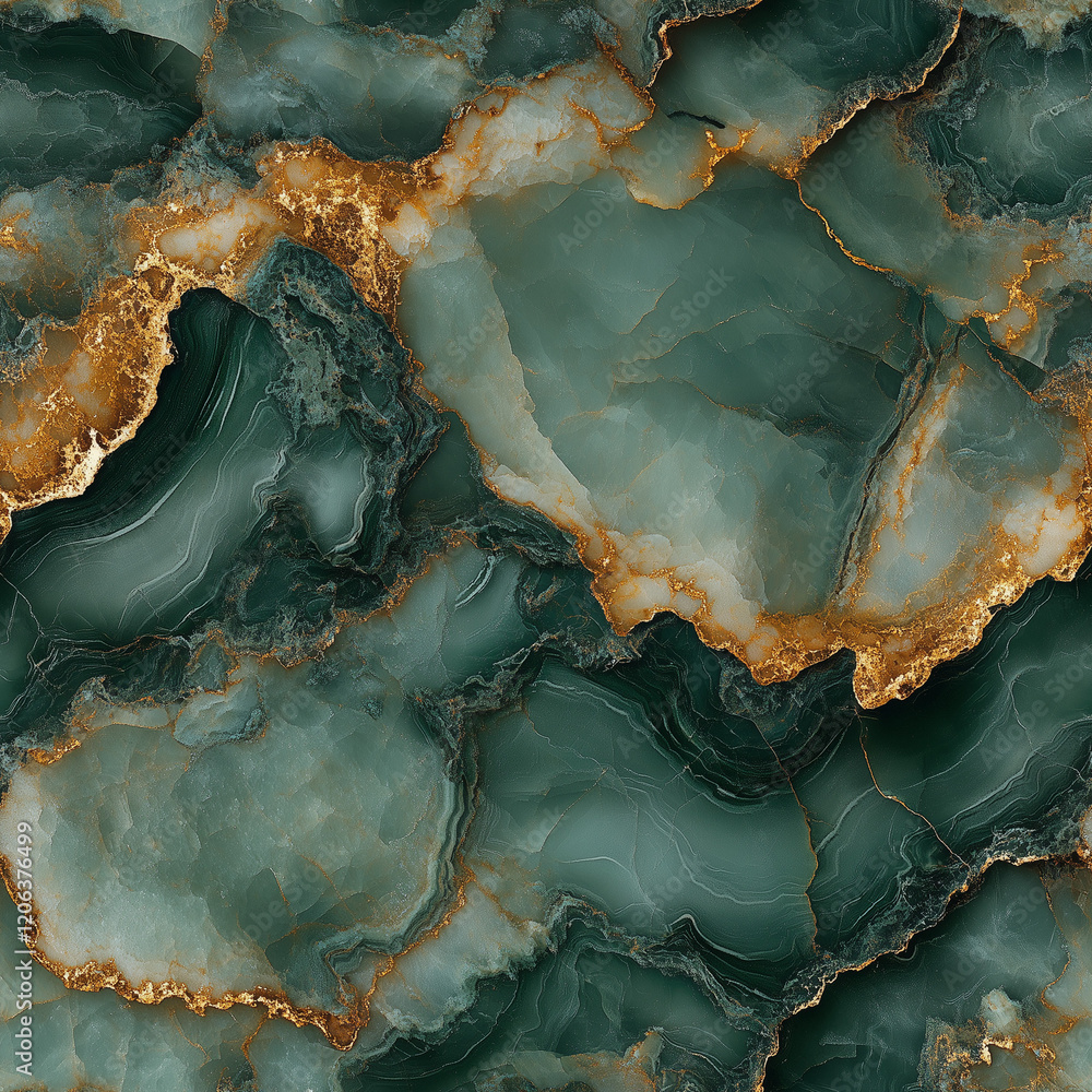 Obraz premium Emerald green marble with golden veins and polished textures in a seamless pattern