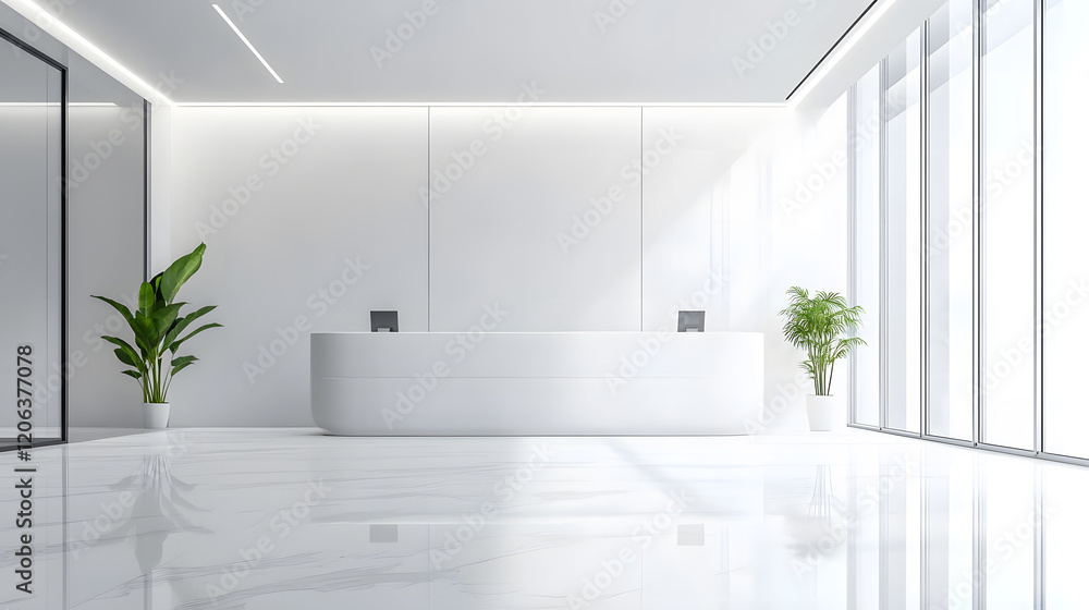 Fototapeta premium A simple and minimalistic office with bright white walls and clean spaces.