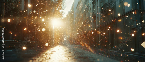 Wallpaper Mural Mysterious teleportation beams illuminating a quiet urban street at dusk Torontodigital.ca