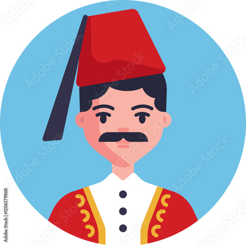 Ottoman-Inspired Attire: This outfit reflects the historic Ottoman Empire style, featuring a long coat, trousers, and a fez hat.