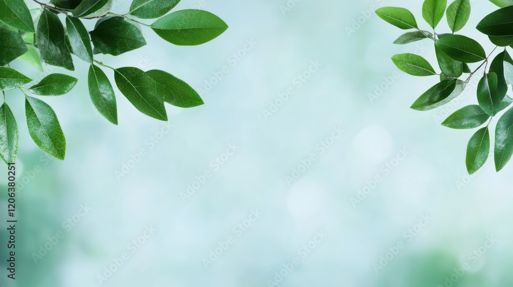 Fresh Green Leaves Framing a Soft Blurred Background for Nature and Outdoors Themes Fresh Green Leaves Framing a Soft Blurred Background for Nature and Outdoors Themes