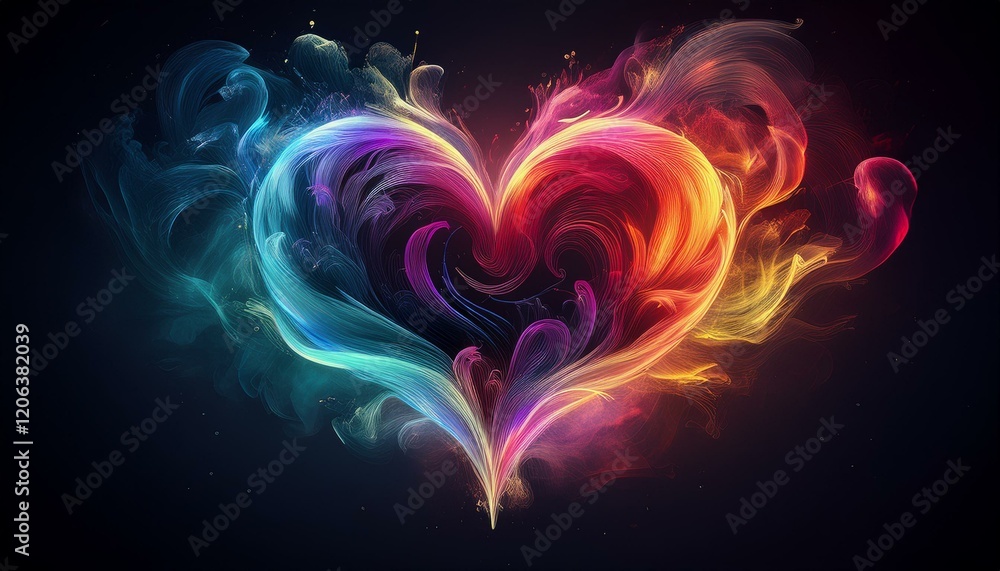 elegant heart created with colorful smoke trails elegant heart created with colorful smoke trails