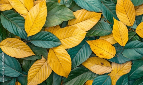 Wallpaper Mural Extreme close-up of yellow and green leaves in autumn atmosphere Torontodigital.ca