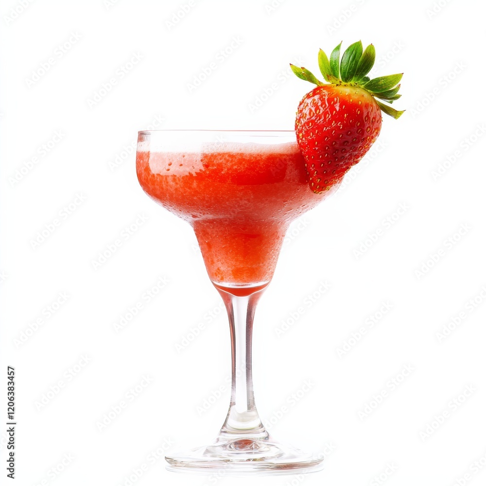 A fruity strawberry daiquiri with strawberry garnish, presented on an isolated white background, cubism art style A fruity strawberry daiquiri with strawberry garnish, presented on an isolated white background, cubism art style