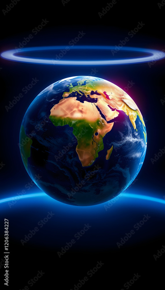 Fototapeta premium earth world planet isolated on black background, Colored gel lighting, with white tones