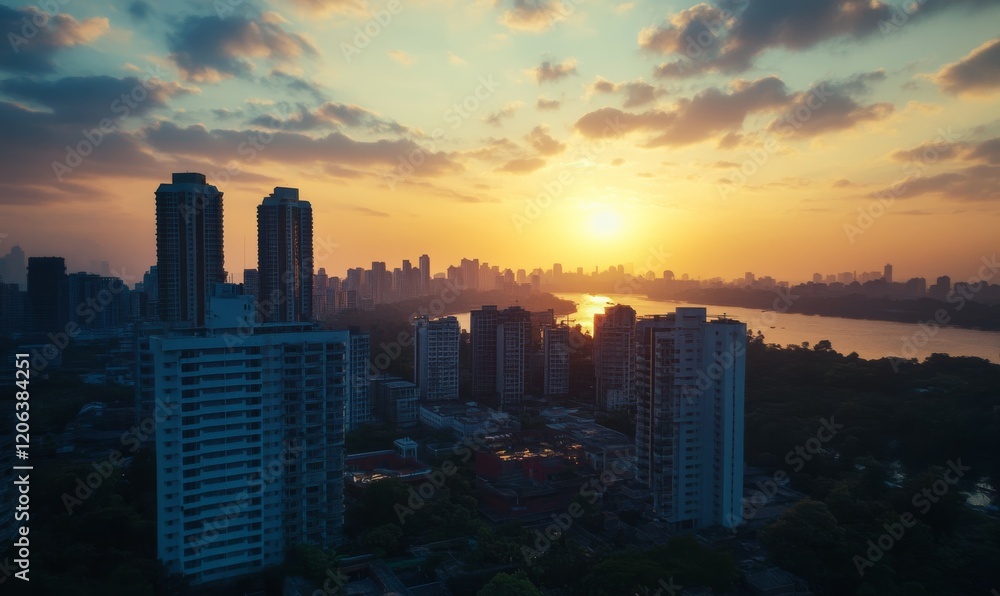 A city skyline with a river running through it A city skyline with a river running through it